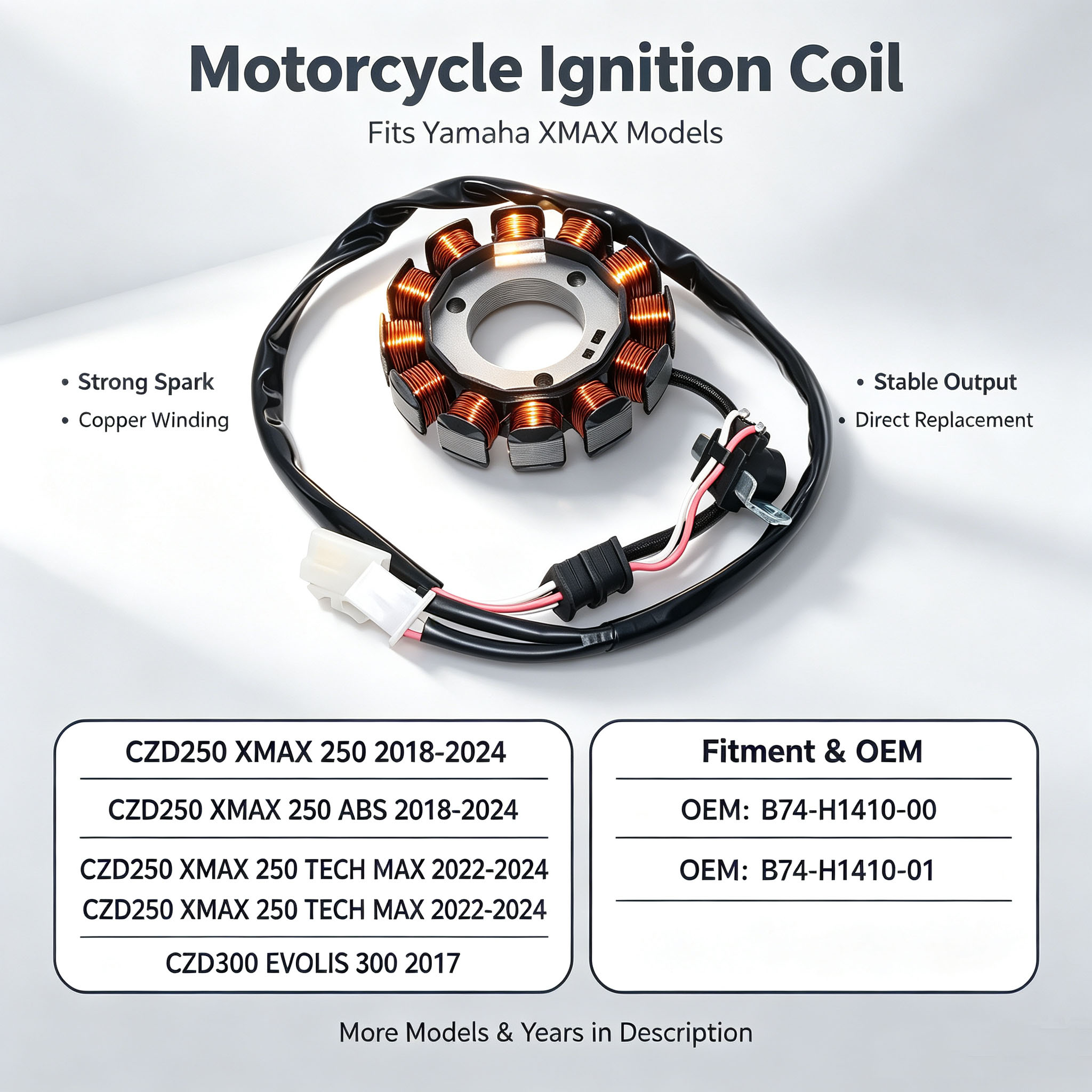 Xmax Tech Max Accessories - Cewka zapłonowa motocykla, stator do Yamaha
